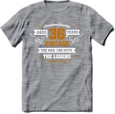 36 Jaar Legend T-Shirt | Goud - Wit | Grappig Verjaardag en Feest Cadeau Shirt | Dames - Heren - Unisex | Tshirt Kleding Kado | - Donker Grijs - Gemaleerd - S