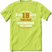 18 Jaar Legend T-Shirt | Goud - Wit | Grappig Verjaardag en Feest Cadeau Shirt | Dames - Heren - Unisex | Tshirt Kleding Kado | - Groen - 3XL