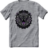 Beer - Dieren Mandala T-Shirt | Paars | Grappig Verjaardag Zentangle Dierenkop Cadeau Shirt | Dames - Heren - Unisex | Wildlife Tshirt Kleding Kado | - Donker Grijs - Gemaleerd - 3