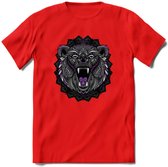 Beer - Dieren Mandala T-Shirt | Paars | Grappig Verjaardag Zentangle Dierenkop Cadeau Shirt | Dames - Heren - Unisex | Wildlife Tshirt Kleding Kado | - Rood - 3XL