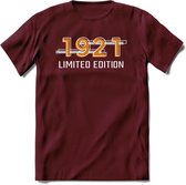 1921 Limited Edition T-Shirt | Goud - Zilver | Grappig Verjaardag en Feest Cadeau Shirt | Dames - Heren - Unisex | Tshirt Kleding Kado | - Burgundy - L