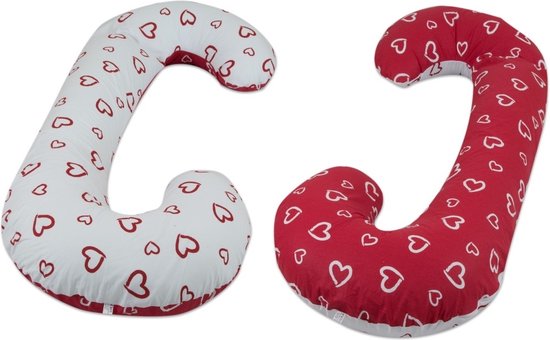 Voedingskussen - Body pillow - 240 cm - 100% katoen - rood wit met harten