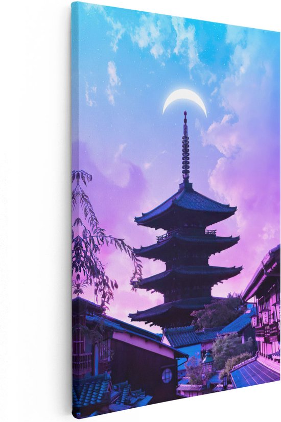 Artaza Canvas Schilderij Japanse Tempel met een Halve Maan - 40x60 - Poster Foto op Canvas - Canvas Print