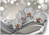 Trend24 - Behang - Orchideeën & Golven - Vliesbehang - Fotobehang 3D - Behang Woonkamer - 300x210 cm - Incl. behanglijm
