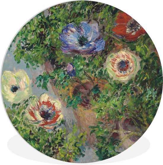 WallCircle - Wandcirkel ⌀ 90 - Anemonen in pot - Schilderij van Claude Monet - Ronde schilderijen woonkamer - Wandbord rond - Muurdecoratie cirkel - Kamer decoratie binnen - Wanddecoratie muurcirkel - Woonaccessoires