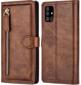 Samsung Galaxy A21s Book case met ritssluiting van LuxeBass - Flipcover - Magnetisch - 5 kaarten houder - Donkerbruin - telefoonhoes - gsm hoes - telefoonhoesjes