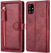 Samsung Galaxy A42 Book case met ritssluiting van LuxeBass - Flipcover - Magnetisch - 5 kaarten houder - Rood - telefoonhoes - gsm hoes - telefoonhoesjes