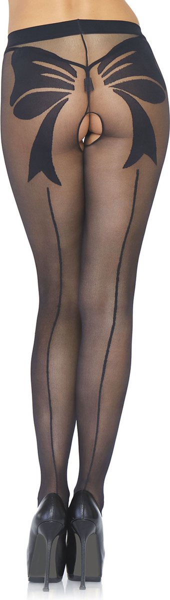 Woven bow crotchless pantyhose