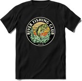 Fishing Club - Vissen T-Shirt | Beige | Grappig Verjaardag Vis Hobby Cadeau Shirt | Dames - Heren - Unisex | Tshirt Hengelsport Kleding Kado - Zwart - XXL