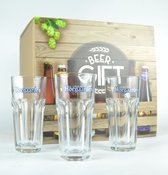 Hoegaarden Bierglas - 25cl  - Bierpakket met 3 bierglazen + geschenkverpakking - Originele glazen van de brouwerij - Biercadeau