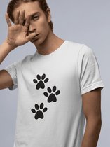 Three Paw Print T-Shirt, Cute Dog Owner Gifts, Unique T-Shirt Design, Gifts For Dog Lovers, Unisex T-Shirt With Cute Paw Print Design, D001-057W, M, Wit