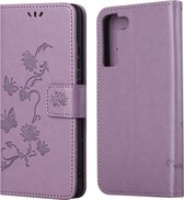 Bloemen Book Case - Samsung Galaxy S22 Plus Hoesje - Paars