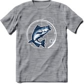 Fishing - Vissen T-Shirt | Grappig Verjaardag Vis Hobby Cadeau Shirt | Dames - Heren - Unisex | Tshirt Hengelsport Kleding Kado - Donker Grijs - Gemaleerd - S