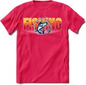 Fishing - Vissen T-Shirt | Grappig Verjaardag Vis Hobby Cadeau Shirt | Dames - Heren - Unisex | Tshirt Hengelsport Kleding Kado - Roze - XXL