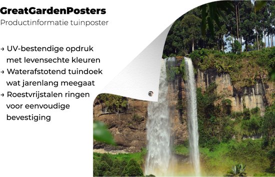 Tuindecoratie Waterval - Planten - Regenboog - 40x60 cm - Tuinposter - Tuindoek - Buitenposter