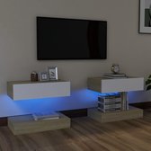 Decoways - Tv-meubelen 2 stuks met LED-verlichting 60x35 cm wit sonoma eiken