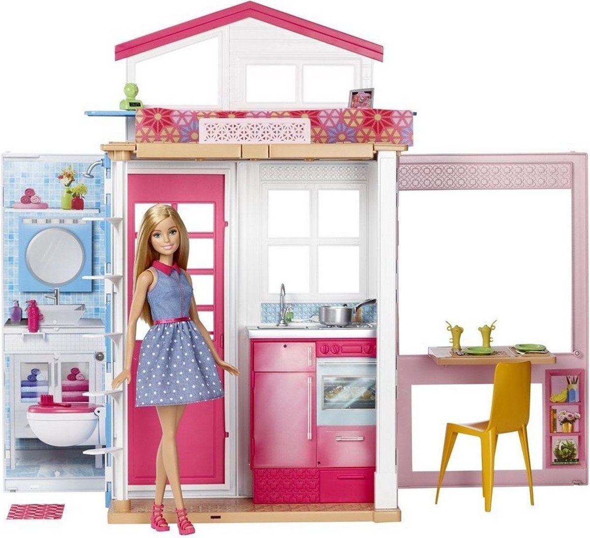 slijtage Afwijzen Foto Barbiehuis Barbie twee verdiepingen huis + BONUS Barbiepop | bol.com