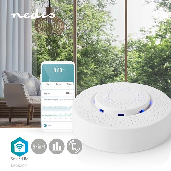 Nedis SmartLife luchtkwaliteitsmonitor Wi-Fi wit