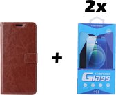 Samsung Galaxy A32 5G Telefoonhoesje - Bookcase - Ruimte voor 3 pasjes - Kunstleer - met 2x Tempered Screenprotector - SAFRANT1 - Donkerbruin