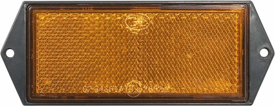 Een enkele oranje vierkante reflector met schroefgaten, 104 x 40 mm.