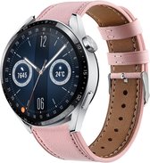 Leer Smartwatch bandje - Geschikt voor  Huawei Watch GT 3 46mm bandje leer - roze - 46mm - Strap-it Horlogeband / Polsband / Armband