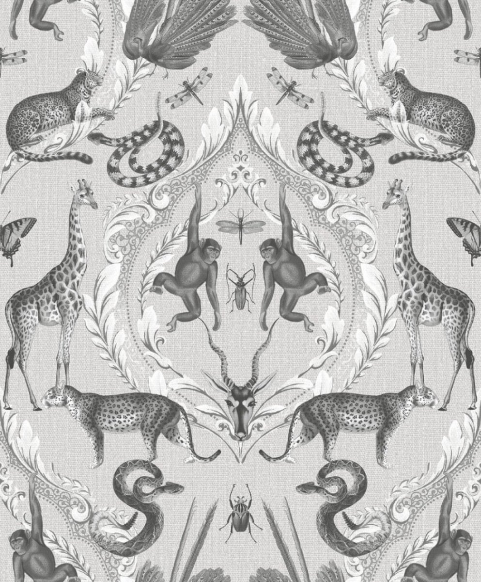 Bazaar - Dieren - Behang - Muurdecoratie - Wallpaper - Klassiek - Vliesbehang - Grijs - 0,53 x 10 M.