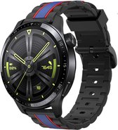 Strap-it Special Edition sport bandje - geschikt voor Huawei Watch GT / GT 2 / GT 3 / GT 3 Pro 46mm / GT 4 46mm / GT 2 Pro / GT Runner / Watch 3 - Pro / Watch 4 (Pro) / Watch Ultimate - zwart/blauw/rood