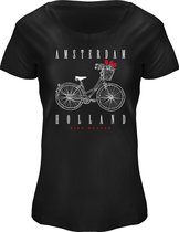 Fox T-Shirt Dames Amsterdam Bike Heaven - Zwart - Wijde Hals - maat M