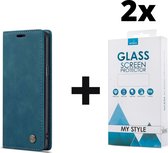 CaseMe Bookcase Pasjeshouder Hoesje Samsung Galaxy S9 Blauw - 2x Gratis Screen Protector - Telefoonhoesje - Smartphonehoesje