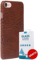 Backcover Slangenprint Fashion Hoesje iPhone 7 Bruin - Gratis Screen Protector - Telefoonhoesje - Smartphonehoesje