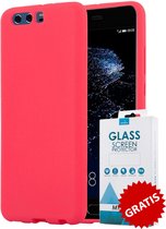 Siliconen Backcover Hoesje Huawei P10 Plus Rood - Gratis Screen Protector - Telefoonhoesje - Smartphonehoesje