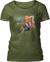 Ladies T-shirt Protect Red Panda Green L