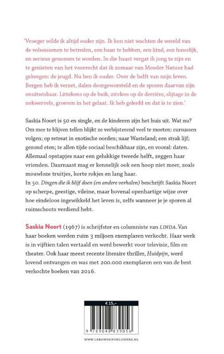Achterkant van het boek '50 Dingen die ik blijf doen (en andere verhalen)' met ISBN-nummer en prijs.