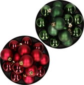 Kerstversiering kunststof kerstballen kleuren mix donkergroen/donkerrood 4 en 6 cm pakket van 80x stuks