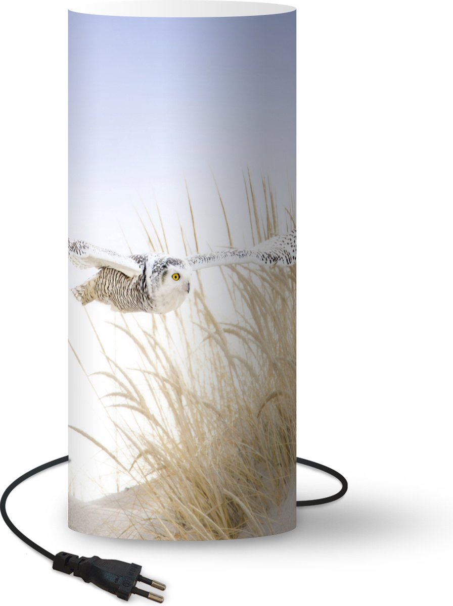 Lamp - Nachtlampje - Tafellamp slaapkamer - Sneeuwuil vliegt over het strand - 54 cm hoog - Ø22.9 cm - Inclusief LED lamp