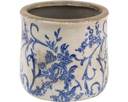 Clayre & Eef Bloempot Ø 12x11 cm Blauw Wit Keramiek Bloemen