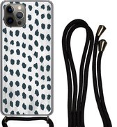 Coque avec cordon iPhone 13 Pro - Pois - Zwart - Marbre - Siliconen - Bandoulière - Coque arrière avec cordon - Coque pour téléphone avec cordon - Coque avec corde