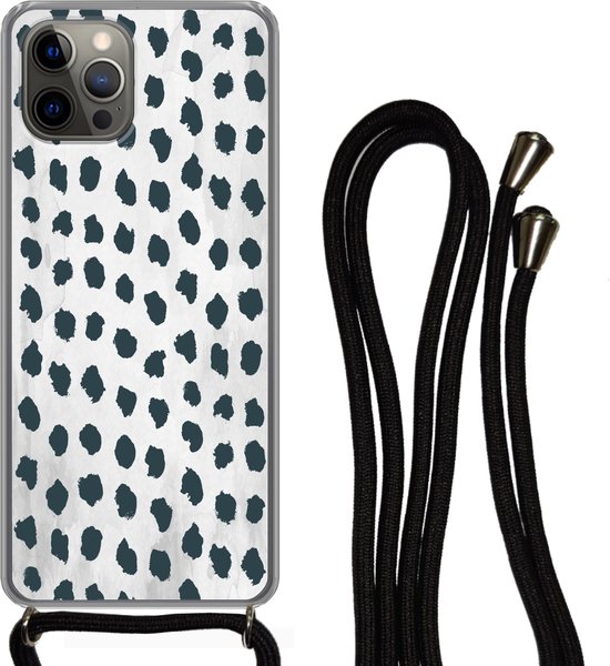 Coque avec cordon iPhone 13 Pro - Pois - Zwart - Marbre - Siliconen - Bandoulière - Coque arrière avec cordon - Coque pour téléphone avec cordon - Coque avec corde