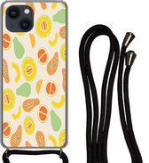 Hoesje met koord Geschikt voor iPhone 13 Mini - Fruit - Patronen - Meloen - Siliconen - Crossbody - Backcover met Koord - Telefoonhoesje met koord - Hoesje met touw