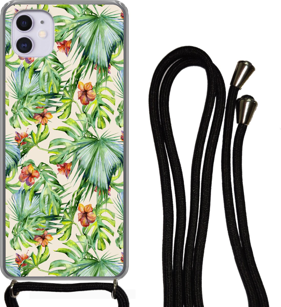 Telefoonkoord - Telefoonketting - Telefoonhoesje Geschikt voor iPhone 12 Mini - Bloem - Blad - Patronen - Siliconen - Crossbody - Telefoonhoesje met koord Telefoonhoesje