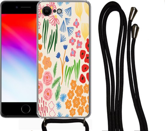 Coque avec cordon iPhone SE 2020 - Fleurs - Motifs - Fleurs des champs - Siliconen - Bandoulière - Coque arrière avec cordon - Coque pour téléphone avec cordon - Coque avec corde