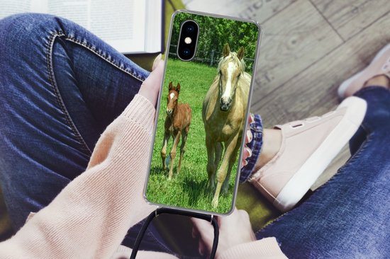 Coque avec cordon iPhone X - Cheval - Poulain - Animaux - Siliconen - Bandoulière - Coque arrière avec cordon - Coque pour téléphone avec cordon - Coque avec corde