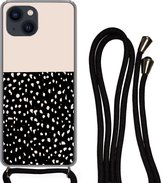 Coque avec cordon iPhone 13 - Pois - Beige - Zwart - Siliconen - Bandoulière - Coque arrière avec cordon - Coque pour téléphone avec cordon - Coque avec corde
