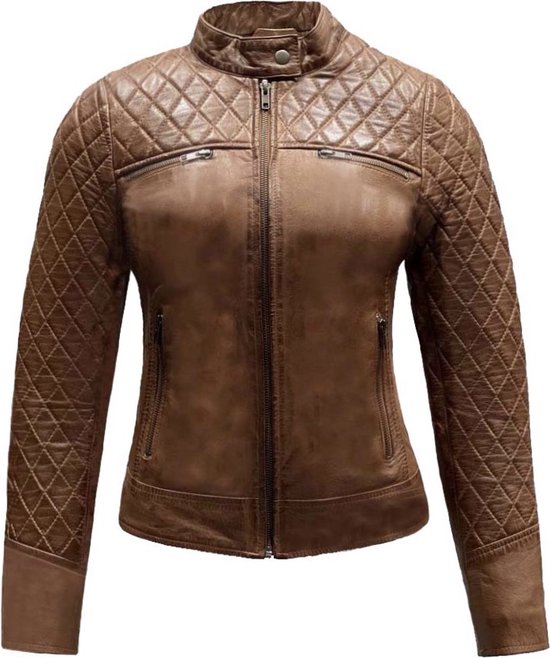 Blouson cuir femme cognac -Katarina - XXL, Cognac