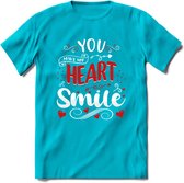 You Make My Heart Smile - Valentijn T-Shirt | Grappig Valentijnsdag Cadeautje voor Hem en Haar | Dames - Heren - Unisex | Kleding Cadeau | - Blauw - XL