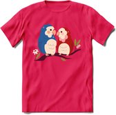 Lovebirds - Valentijn T-Shirt | Grappig Valentijnsdag Cadeautje voor Hem en Haar | Dames - Heren - Unisex | Kleding Cadeau | - Roze - XL