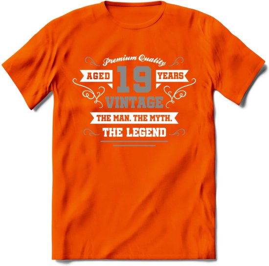 19 Jaar Legend T-Shirt | Zilver - Wit | Grappig Verjaardag en Feest Cadeau | Dames - Heren - Unisex | Kleding Kado | - Oranje - 3XL