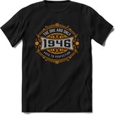 1946 The One And Only T-Shirt | Goud - Zilver | Grappig Verjaardag  En  Feest Cadeau | Dames - Heren | - Zwart - 3XL