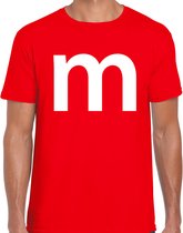 Letter M verkleed/ carnaval t-shirt rood voor heren - M en M carnavalskleding / feest shirt kleding / kostuum M