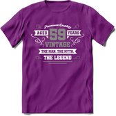 59 Jaar Legend T-Shirt | Zilver - Wit | Grappig Verjaardag en Feest Cadeau | Dames - Heren - Unisex | Kleding Kado | - Paars - XXL